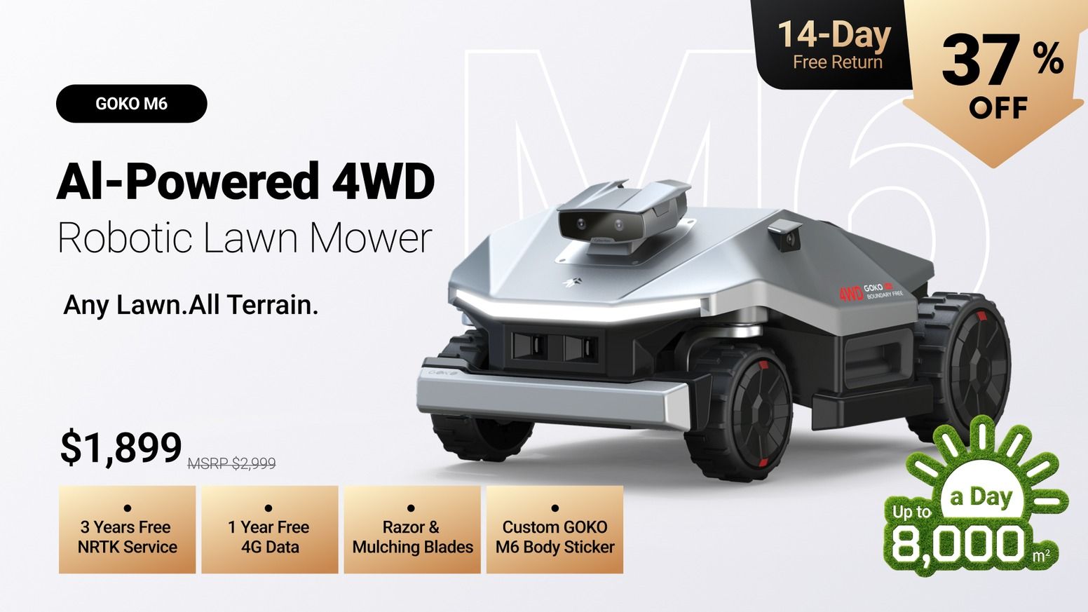 GOKO M6 Al-Powered 4WD Robotic Lawn Mower